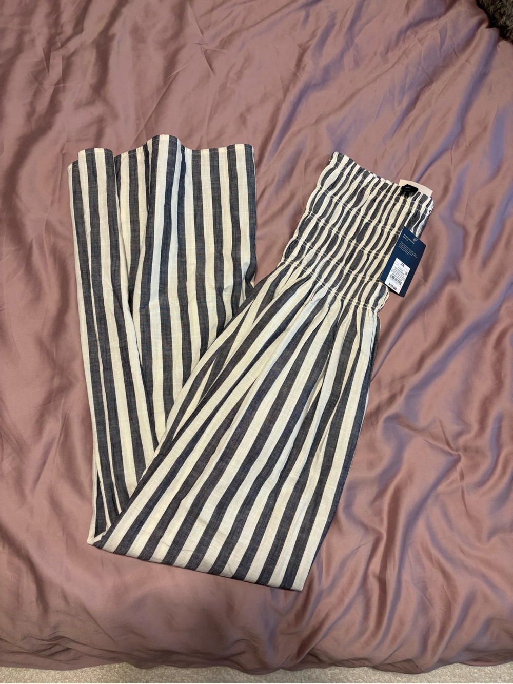 Universal Thread Black and White Striped Smocked-Waist Wide Leg Pants